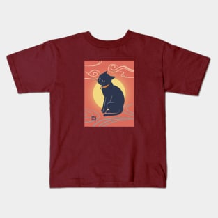 Black Cat on Vermilion Kids T-Shirt